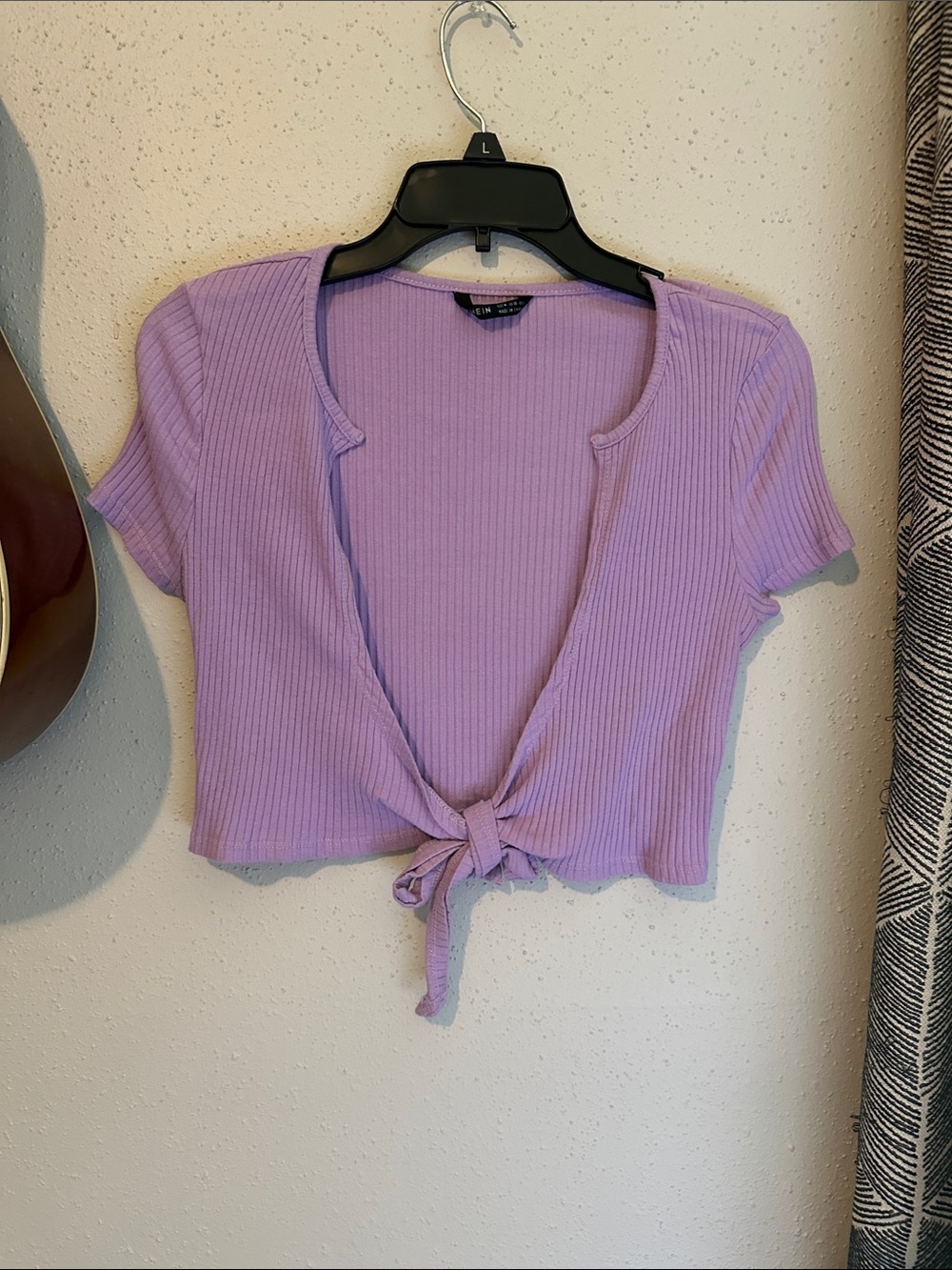 Ribbed Tie-Front Crop Top - Lavender